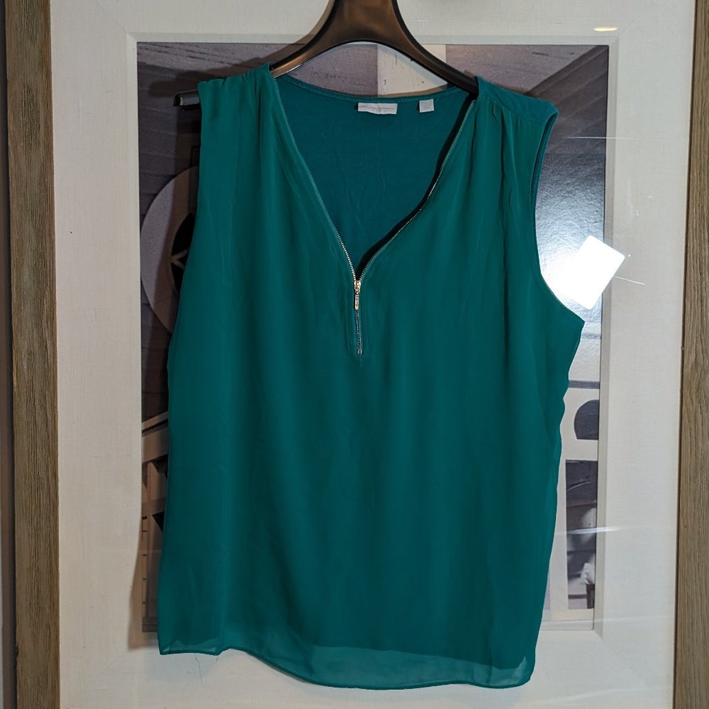 New York & Co. teal stretch quarterzip tank, size XL EUC